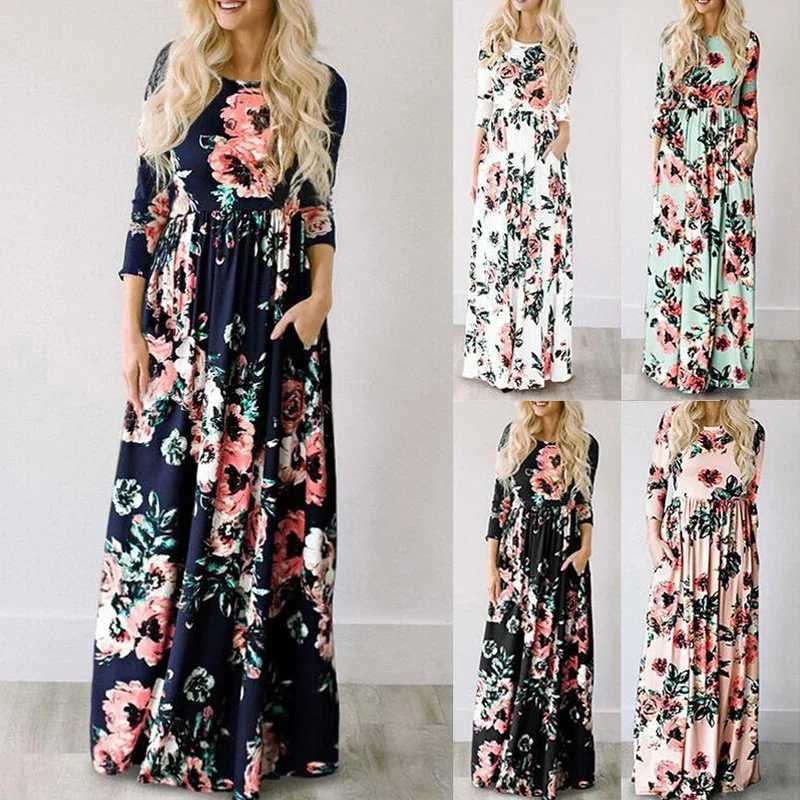 Women Summer Floral Print Maxi 2025 Loose White Boho Beach Dress Women Vintage Evening Party Long Dress Vestidos Female Robe X260306