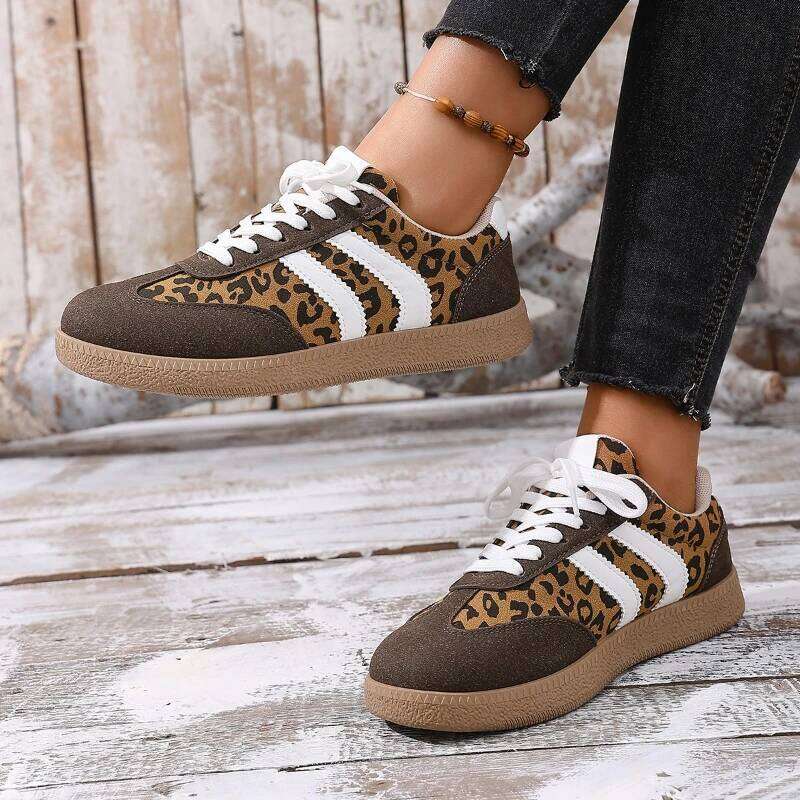 Spring 2025 new women's fashionable leopard print casual anti slip and comfortable sports shoes