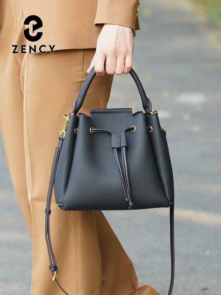 Zency Womens Genuine Leather Top-Handle Bag Solid Color Fashion Handbag Shoulder Roomy Crossbody Bag New 2026 H260306