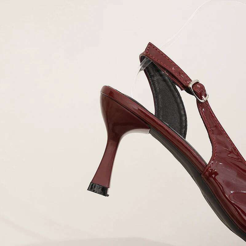 Women Summer Pointed Toe Slingback Heels, Patent Leather Pumps with Adjustable Buckle, Classic Dress Shoes for Party and Office