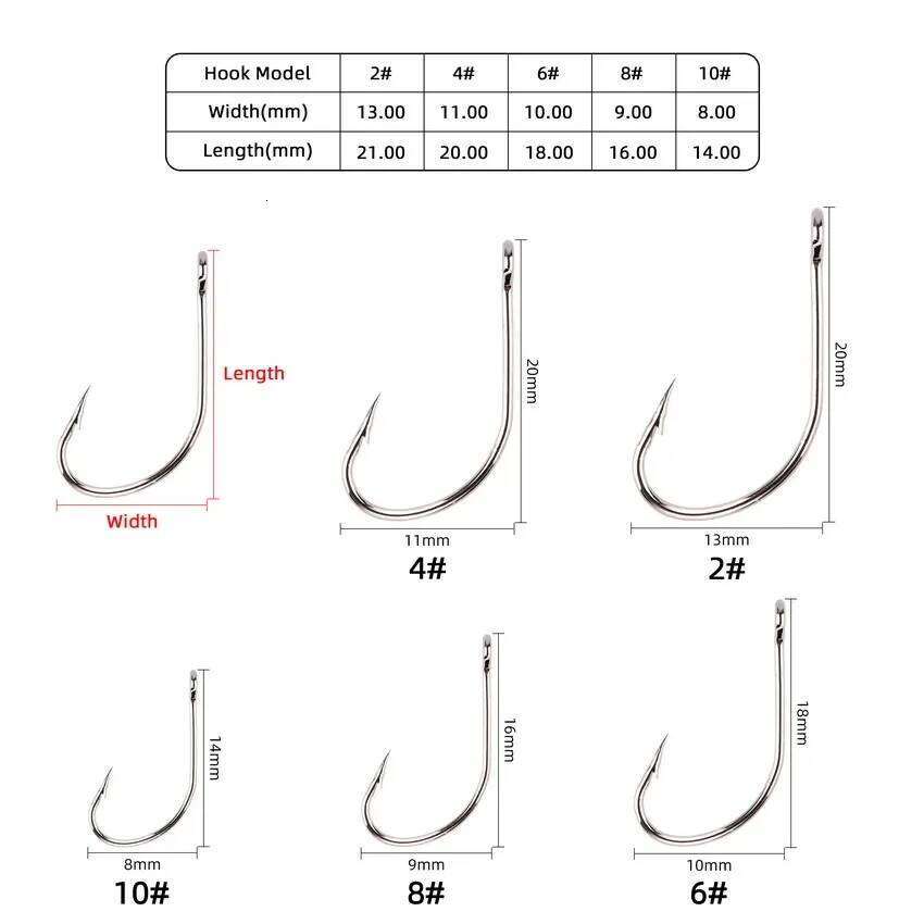 50pcs/box Crank Barbed Fishhook Fishing Tackle Box Big Eye Sharp High Carbon Steel Fish Single Hook Carp Jig Hooks Y260305