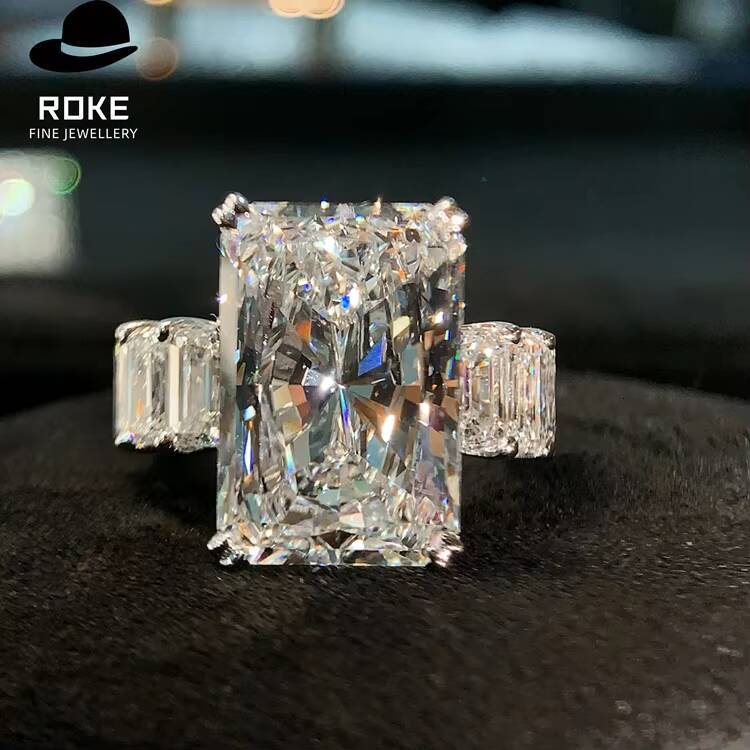 Laboratory-grown 111ct Radiant Cut Centre Diamond Set with 421ct Accent Stones 9K-18K White Gold Engagement Ring
