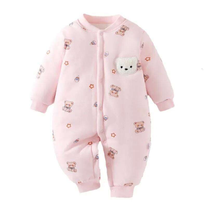 Winter Cute Animal Design Neonatal Boys Girls Teddy Bear Pattern 100 Cotton Rompers Children's Clothing Z260306
