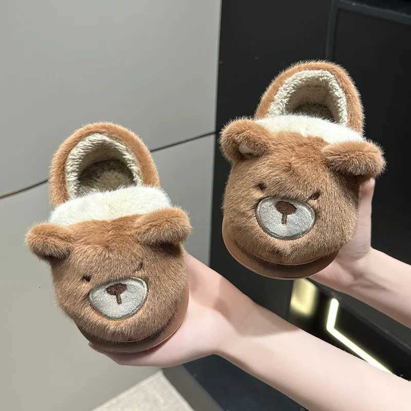 Autumn Winter Warm Cotton Slippers Cute Cartoon Animals Kids Slip-On Shoes Boys Girls Soft Non-Slip Lightweight Slipper Footwear S260305