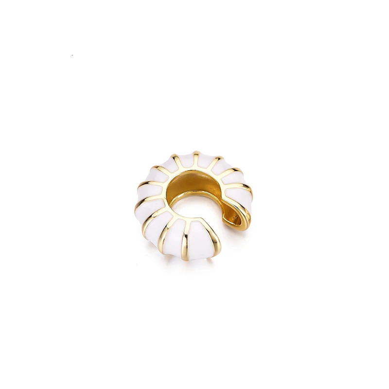 1 Piece Round Clip On Earrings Ear Cuffs Bohemian C Shaped Enamel Gold Color Jewelry Non-Piercing Blue Black White Pink Earrings 260303