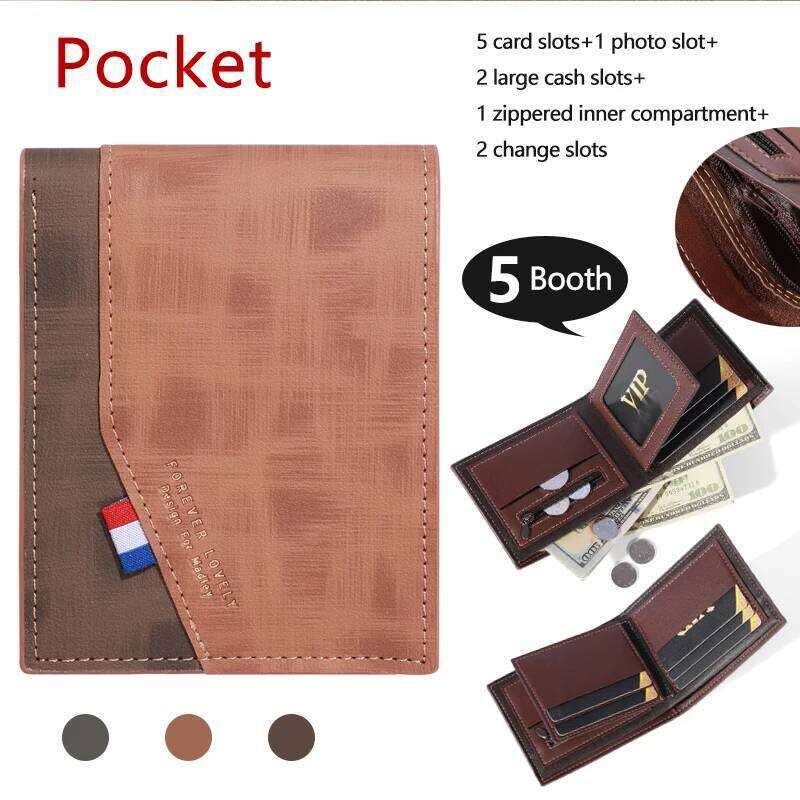 Men's High-capacity Leather Wallet, Small Multi Slot Photo for Coins, Vintage Wallet C2603040