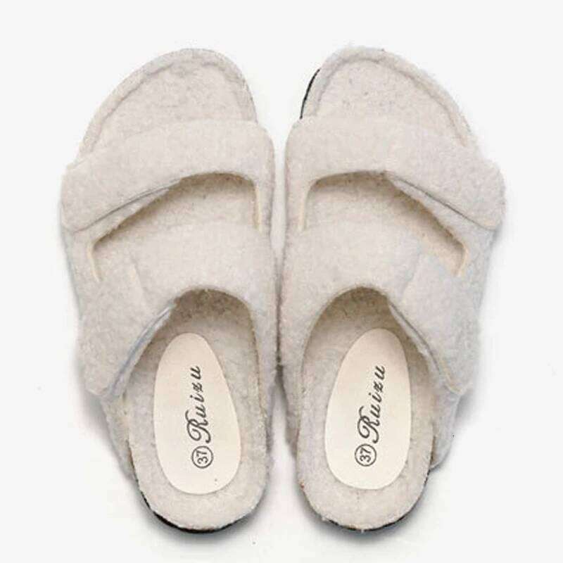 Litfun Winter Furry Women's Non-slip Indoor Fashion Outdoor Slides Fuzzy Warm Comfy Slippers With Arch Support