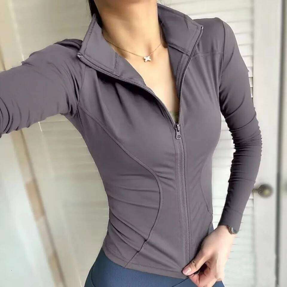 Fashion Zipper Sports Jacket Women's Long Sleeve Running Fitness Tight Top Solid Yoga Quick Drying Coat Casual Simple Clothing