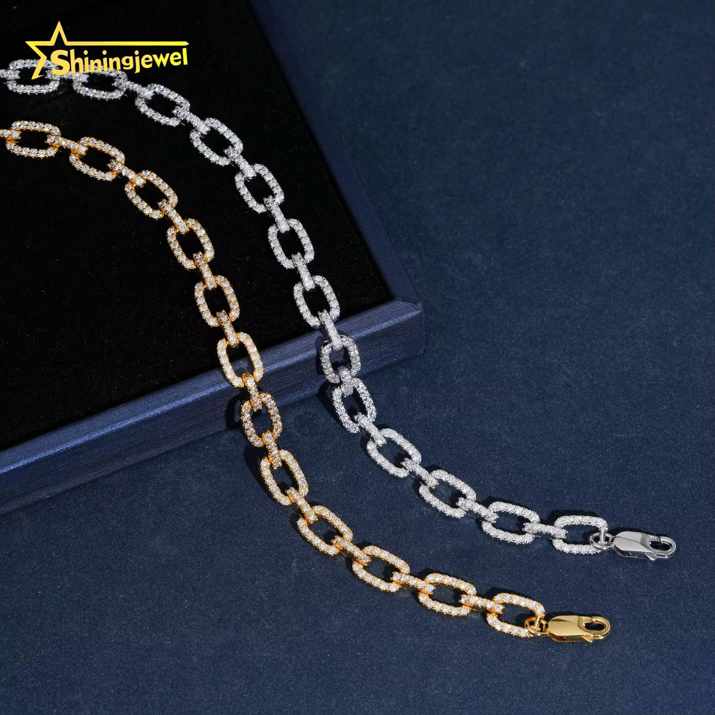 Hot Sale Moissanite Jewelry Sterling 925 Silver 7mm Iced Out Bracelet Link Chain VVS D Moissanite Hip Hop Jewelry Cuban Bracelet