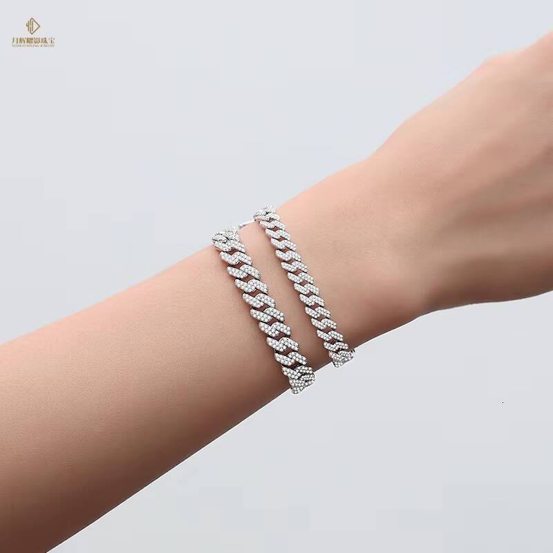 Fashion Hip Hop Jewelry Moissanite 6mm 8mm Moissanite Cuban Bracelet 925 Sterling Silver Vvs Moissanite Double Row Tennis Chain