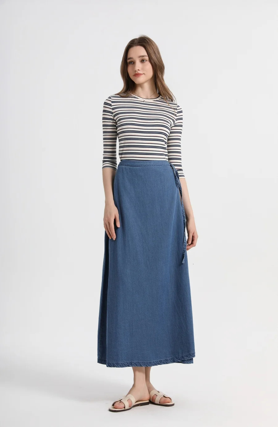 AS 2025 spring summer woman linen one pieces wrap skirts adjustable waist 2cm skirt high quality linen lady wear 260228