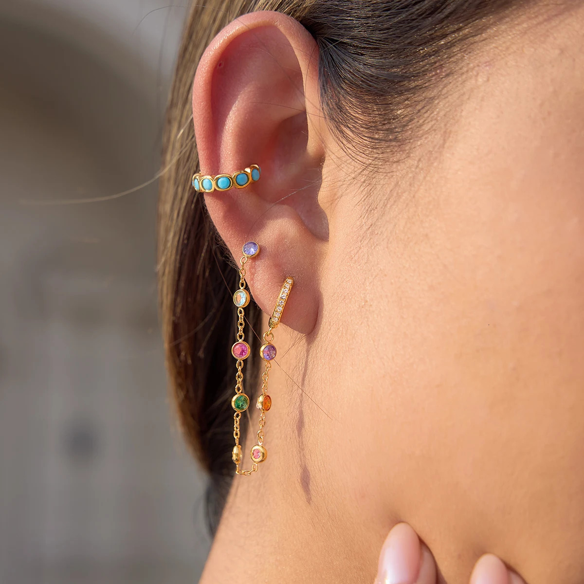 Youthway Colorful Round Zircon Tassel Earrings For Women Minimalist 18K Gold PVD Plated Stainless Steel Earrings Fashion Jewelry 260303
