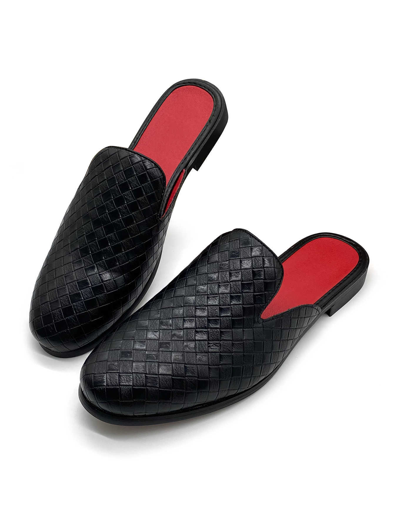 Dress Shoes Lace Up Shallow Flat-bottomed Cut Shoes Mid Black Shoes Leather Slippers Red Bottom Flat-bottomed Heels