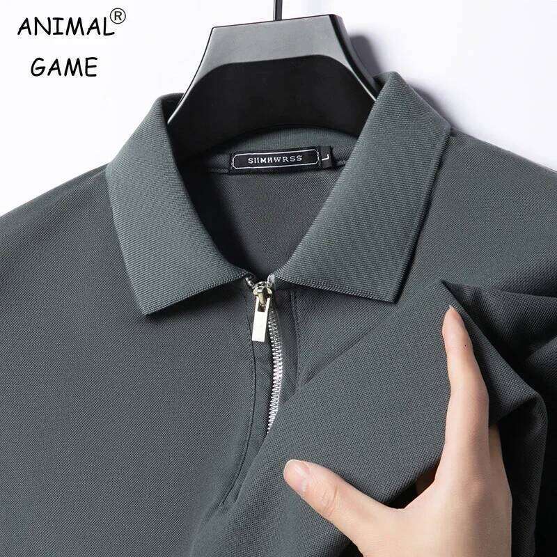 Summer Men's Solid Color Zip Polo Short Sleeve Slim Fit Business Casual Blend Oversized T Shirt Outdoor Streetwear 26H0306