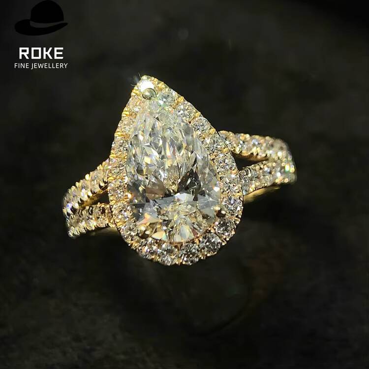 IGI Lab-grown Pear-shaped Cut Centre Stone with Pav Setting 9K-18K Gold Dazzling Declaration Engagement Diamond Ring