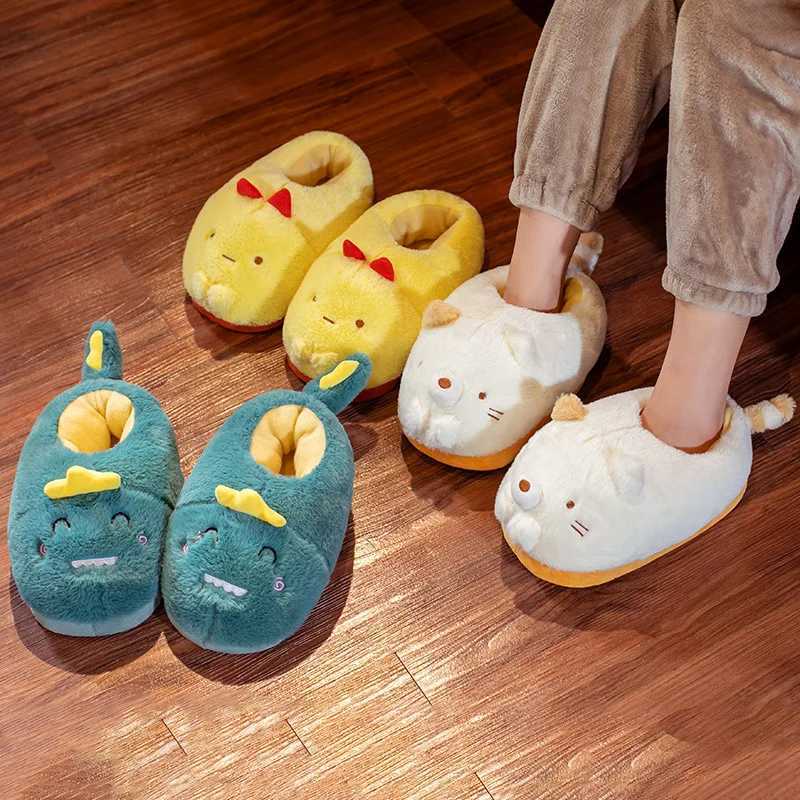 Cute Japanese Anime Plush Home Slippers Penguin Dinosaur Cat Bear Chicken Animal Home Slippers Winter Home Warm Slippers S260305