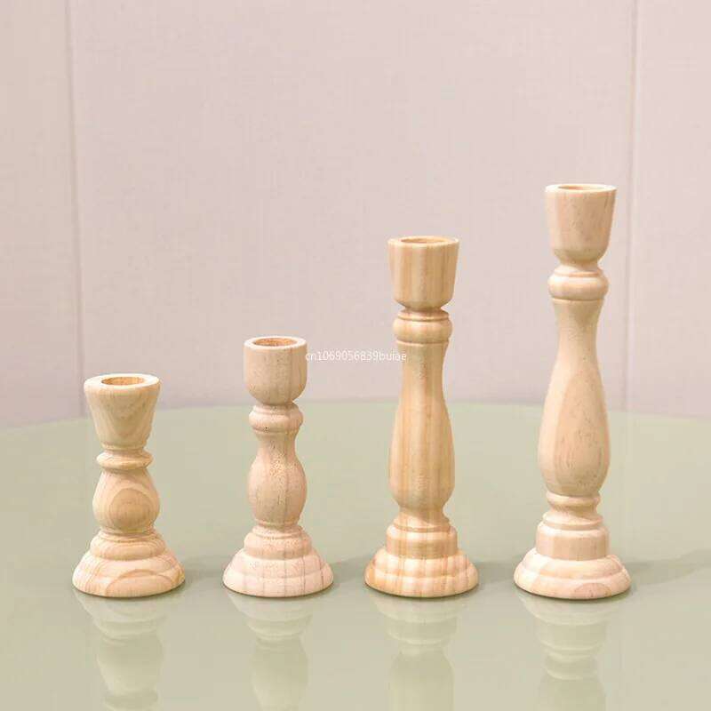 Vintage Unfinished Wood Unpainted Craft Classic Retro Candelabros Stand Candlesticks Candle Holders Home Decor XJ260305