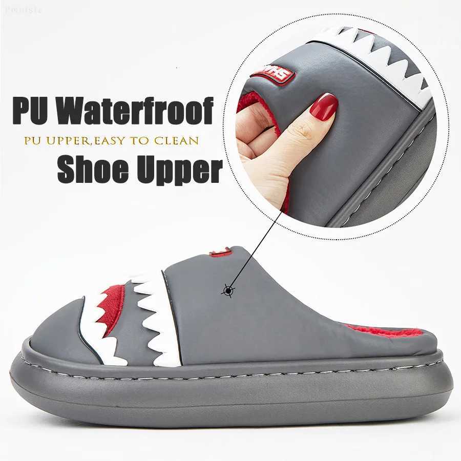 Cute Platform Mens Slippers For House Imitation leather Furry comfy memory foam soft couple shoes non-slip winter warm slippers S260305
