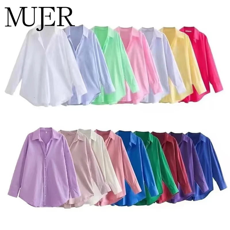 MUJER Women Shirt Multicolour Button Up Shirt Women Summer Long Sleeve Top Female Streetwear Oversize Shirts And Blouses Women 260306