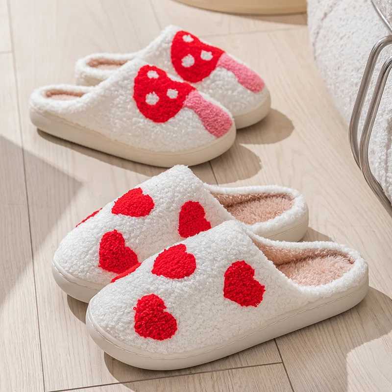 Cotton Slippers Womens Indoor Rainbow Plush Warm Slippers Floral Letter Heart Design Slides Ladies Fluffy Cozy Home Comfy Shoes S260305