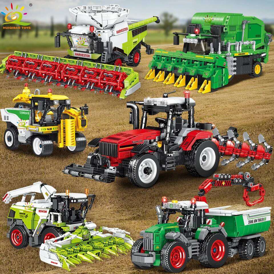 HUIQIBAO Farmer Truck model Building Block Tractor Cultivator Harvester Vehicle MOC Car Brick City Construction Toy For Children Z260306