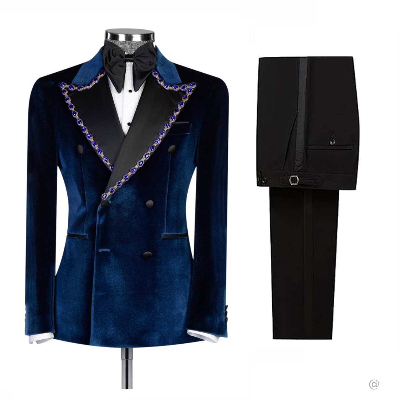 Vintage Men Suits Peaked Lapel Crystal Blazer 2 Pieces Tailor-Made Velvet Jacket Double Breasted Beaded Groom Customized Coat Pants Plus Size