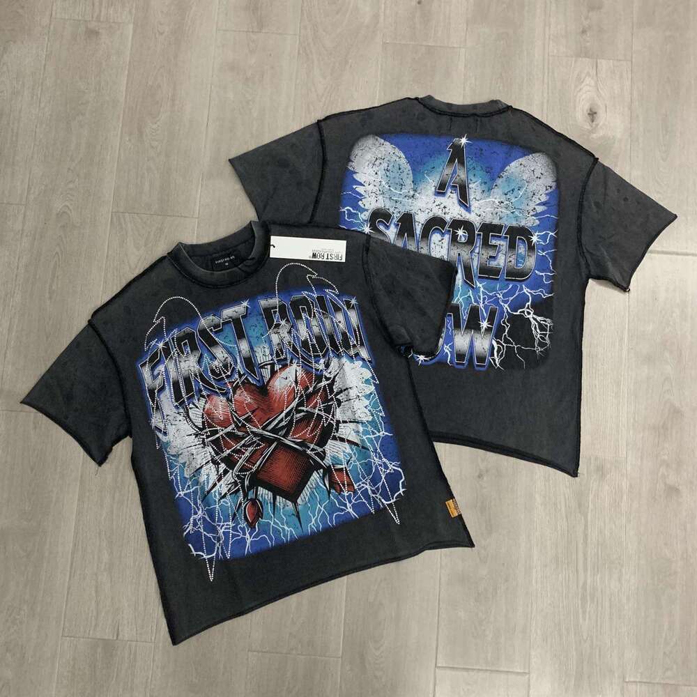 Cross-border foreign trade European American trendy brand FIRST ROW full rhinestone street fashion short-sleeve T-shirt for men and women