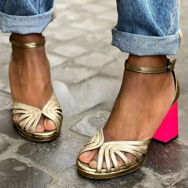 Wish Summer High Heeled Fashion Peep Toe Women S Shoes Large Size Open Toe Buckle Strap Sandals