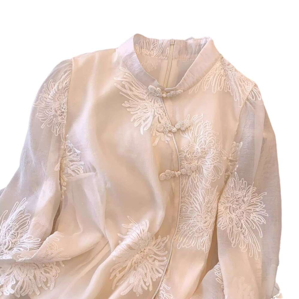 Mardi Hefxessdr 2026 Spring Women Stand Collar Vintage Beige Black Embroidery Flower Top Shirt , Woman Casual Tops Shirts style shirt women's clo