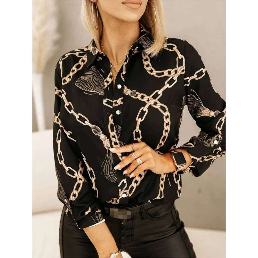 Women's New Spring Summer Fashionable Printed With A Collar Single Breasted Long Sleeved Loose Casual Shirt Top