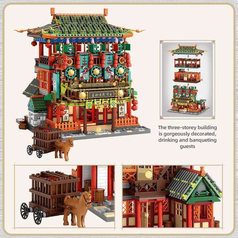 Loz City Ancient Mini Classical Restaurant Architecture Building Blocks Gorgeous House Figures Bricks Children Toy Birthday Gift Z260305