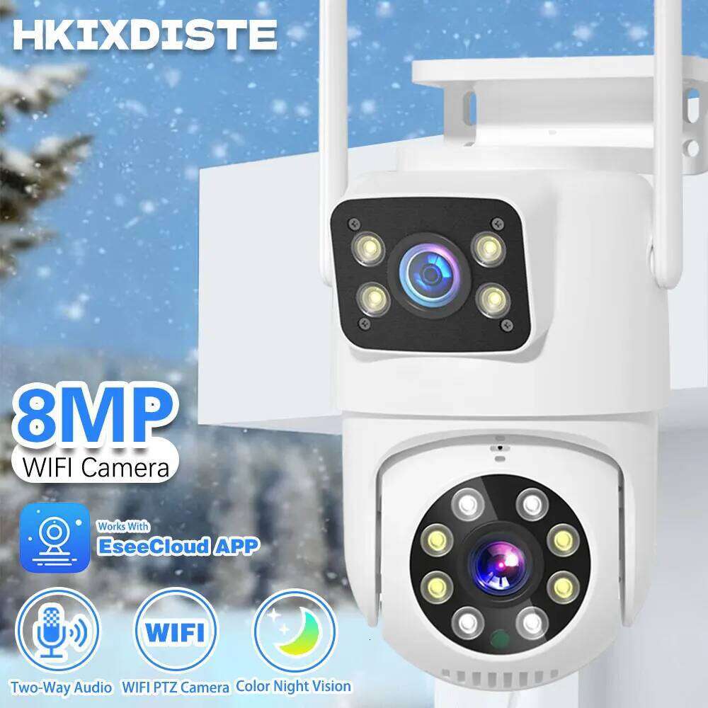 EseeCloud 4K 8MP WIFI IP Lens Dual Screen PTZ CCTV Surveillance Auto Tracking Outdoor Security Camera 26W0306