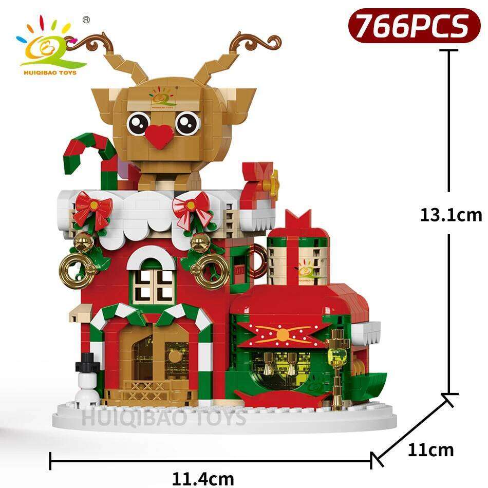 HUIQIBAO Christmas Elk Deer Santa Claus Building Blocks City Snow House Xmas Tree Decor. Bricks Set Toys for Children Kids Gift Z260306