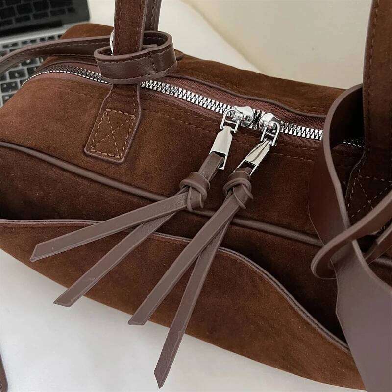 Autumn Winter Latest Commute Shoulder Bags For Women PU Suede Pure Color Large Capacity Boston Bag Luxury Handbags TIANOUDAISHU