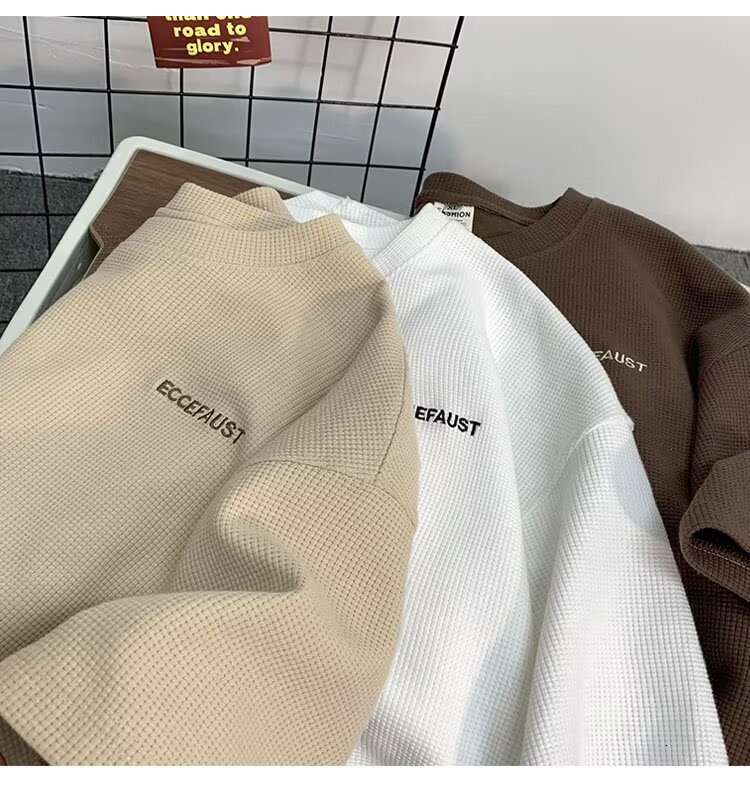 Shirts Designer Tees Waffle Short Summer Trendy Round Neck Half Top Loose Casual Five Sleeve T shirt Men's Clothing Daily Outfit - view 5