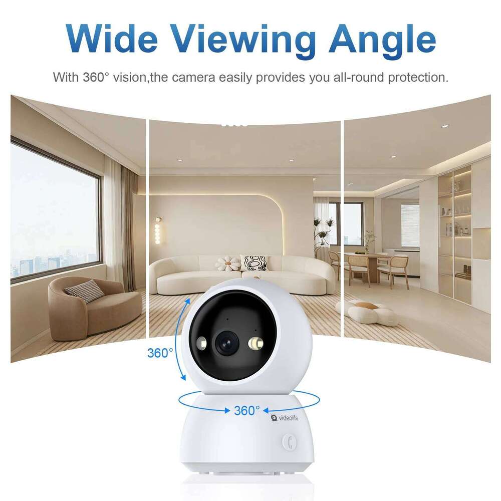 Videolife 360 Smart Home WIFI Security PTZ 2K 1080P 2 MP AI Human Detection Night Vision Webcam Work IP Camera 26W0306