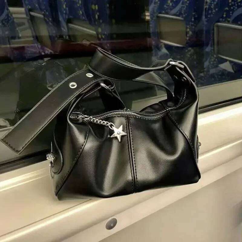 Y2k Korean Gothic Star Girl Black Handbag Harajuku Aesthetic Vintage Shoulder Crossbody Bag Trendy Women Messenger Tote Bags