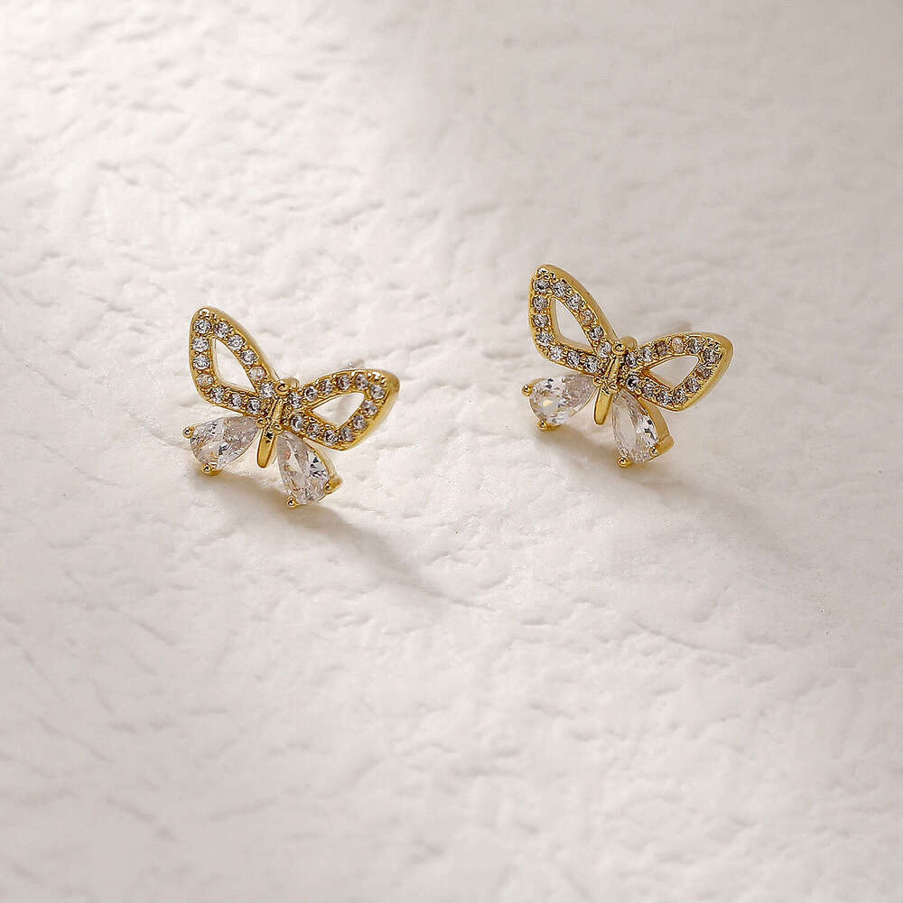 Luxury Commuting Diamond Girl's Bowknot Stud Earrings Korean Style Internet Celebrity Versatile High-End Earrings
