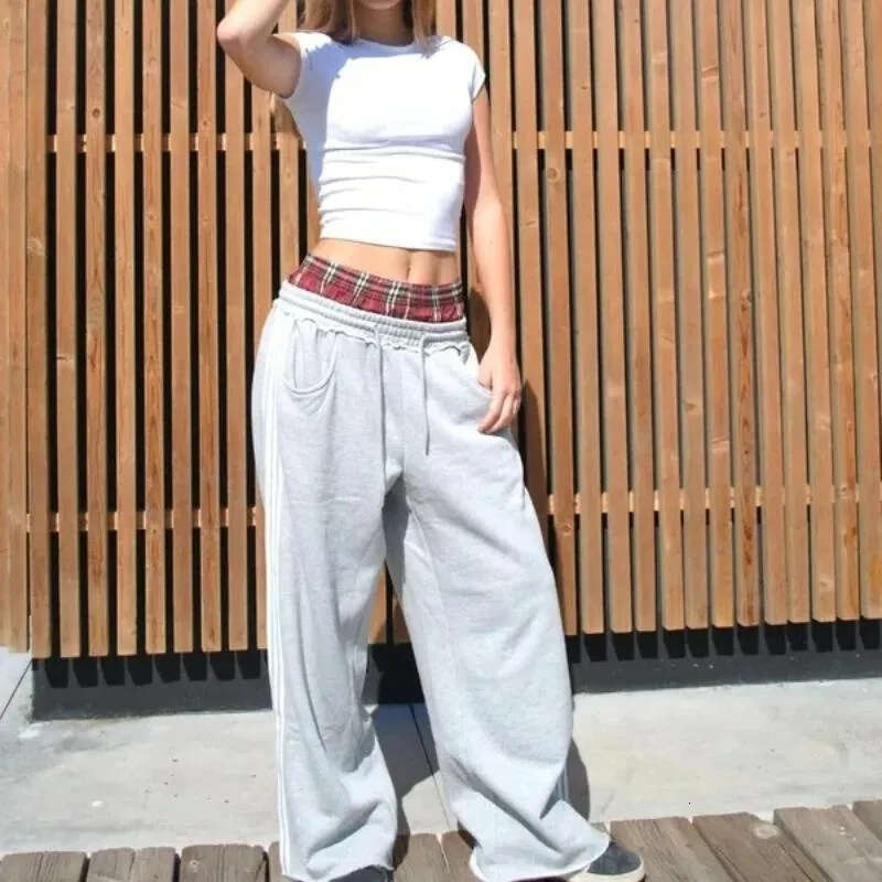 Men's Pants Deeptown Gray Vintage Striped Embroidery Women Sweatpants Style Straight Sports Baggy Casual Hip Hop Men's Clothing