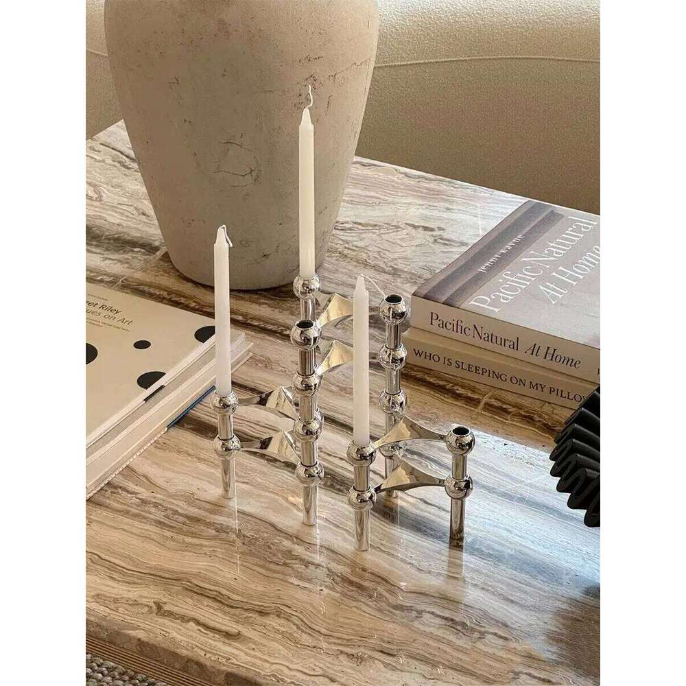 Silver Candlestick Metal Molecular Structure Candle Holder Centerpiece Living Room Decoration Gift Home Decore Candelabra XJ260305