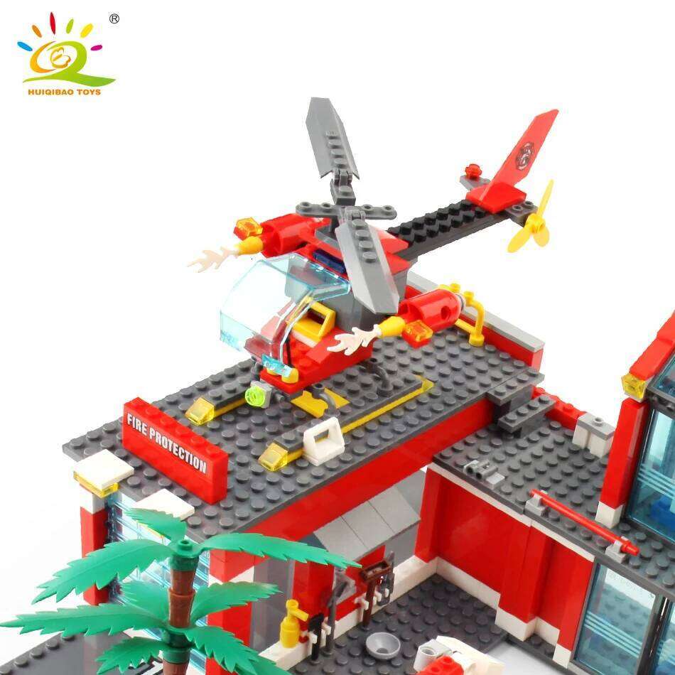 HUIQIBAO 756pcs Fire Station Model Building Blocks Truck Helicopter Firefighter Bricks City Educational Toys For Children Gift Z260306