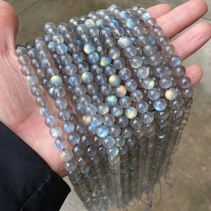 Top Quality Natural Gray Labradorite Stone Beads Round Loose Spacer Gem Beads for Jewelry Making Moonstone Diy Bracelet Necklace 260302