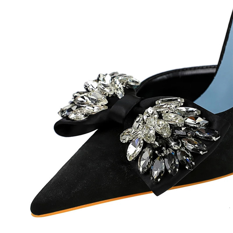 BIGTREE Shoes Rhinestone Bow Women Pumps Banquet Shoes Sexy High Heels Women Stilettos Party Shoes Large Size 41 42 43 260306