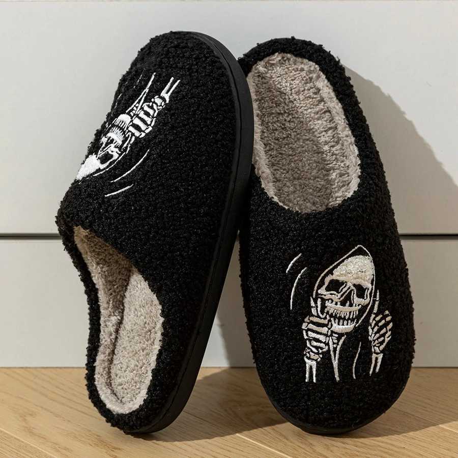 Halloween Funny Skull Face Womens Slippers Indoor Soft Good Breathable Comfortable Slipper Couple Fashion Winter Cotton Shoes S260305
