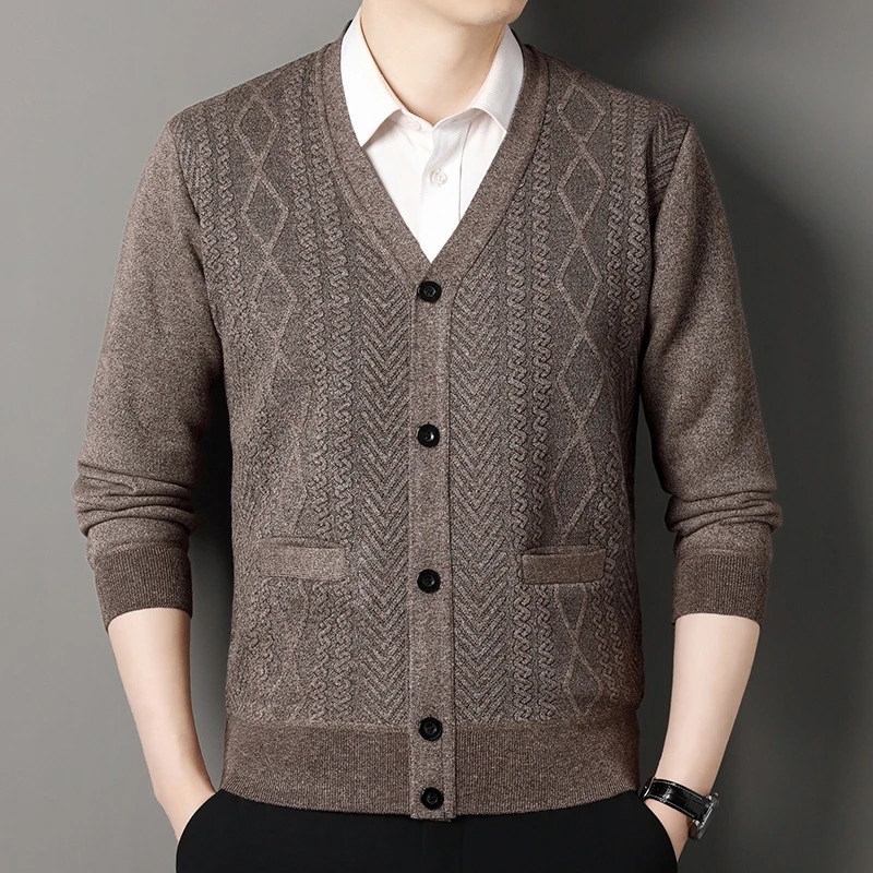 Mens Casual Cardigan Jacket V-neck Sweater Mens Autumn Winter Clothes Button Knit Cardigans Mens Knitting Sweaters Outwear 260306