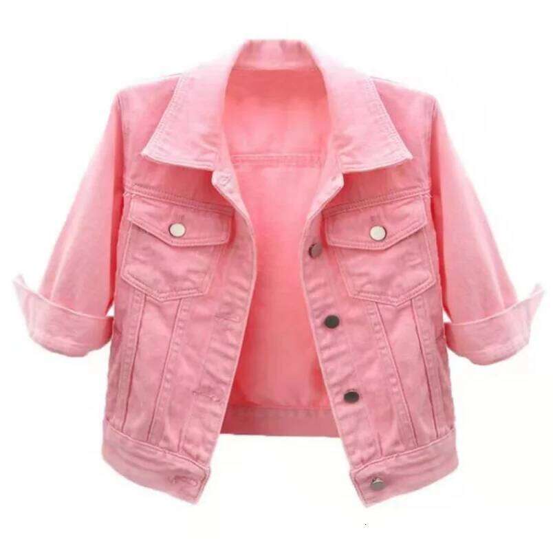 Women Denim Jacket Spring Autumn Short Coat Pink Jean Jackets Casual Yellow Purple Blue Loose Tops Lady Outerwear