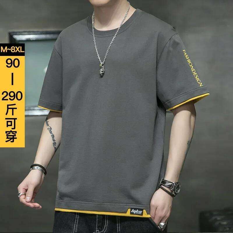 new large short t-shirt pure cotton summer man loose and fat men's half sleeved clothes Fat Boy T-Shirt 26H0306