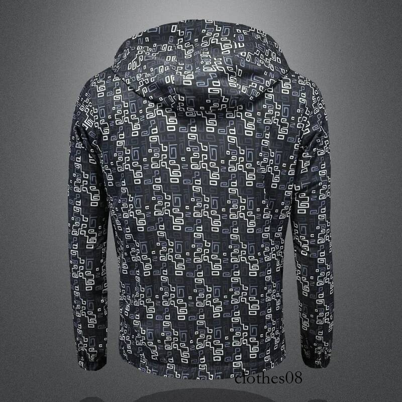 New Arrival Spring Autumn Hooded Men's Jackets Luxury Geometry Allover Printed Zipper Sport Casual Male Coats Plus Size 5XL