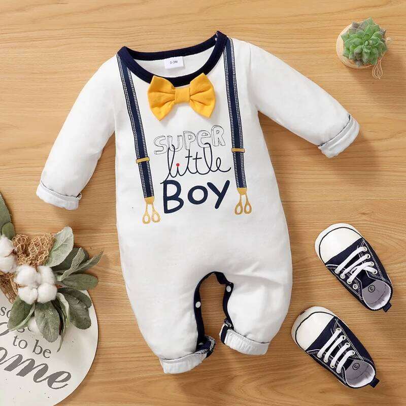 Letter Printed Small gentleman Long sleeved Jumpsuit for Newborns Baby Boy 0-18 Months in Spring and Autumn Z260306
