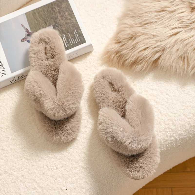 Winter Keep Warm Women Fur Furry Slippers Soft Slides Flats Heel Non Slip Indoor House Flip Flops Shoes Female Slippers S260305
